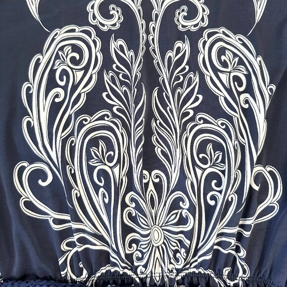 Pronto USA Women Blouse Blue/White Size Large Round Neck Batwing Short Sleeves - Picture 3 of 5